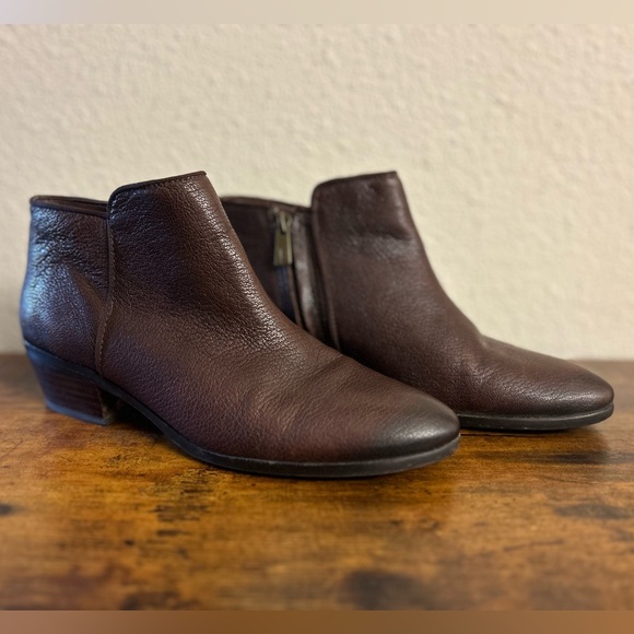 Sam Edelman Brown Petty Booties Size 7 Black Toe Boho Ankle Boots Low Heel - Picture 2 of 12